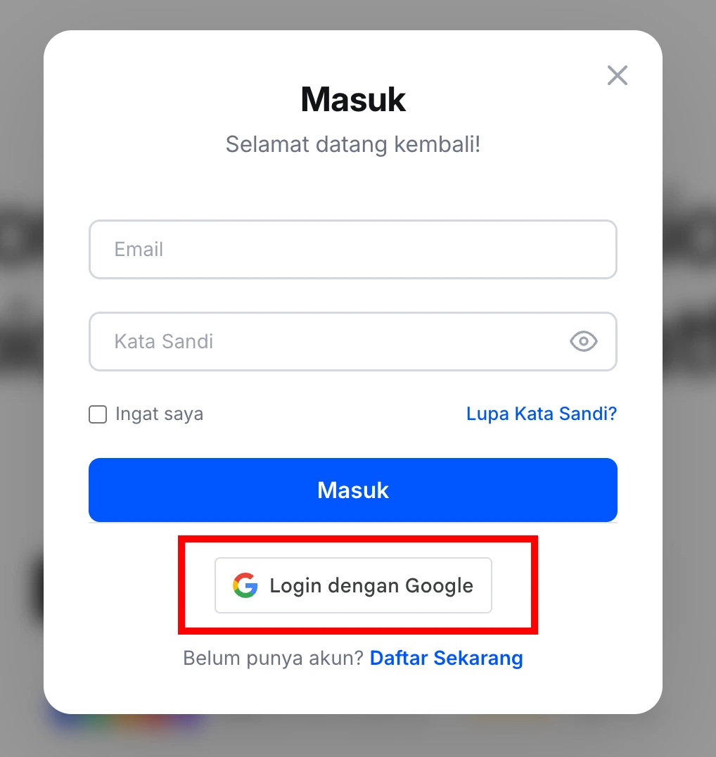 Popup Login Google Dengan Email