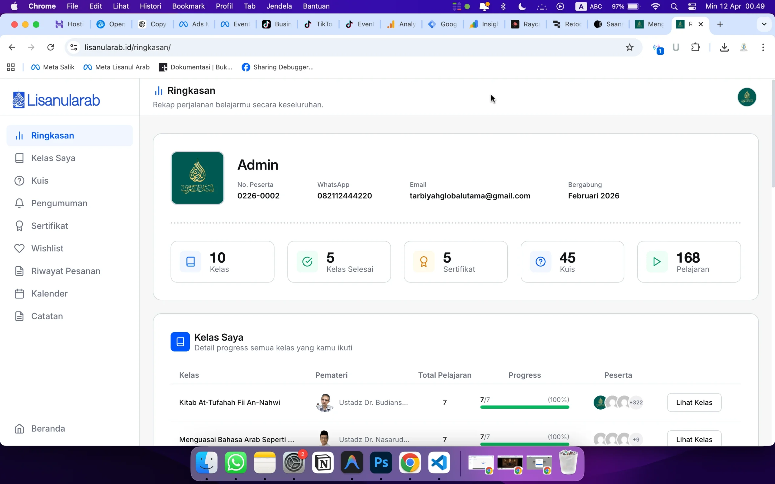 Dashboard Peserta Desktop