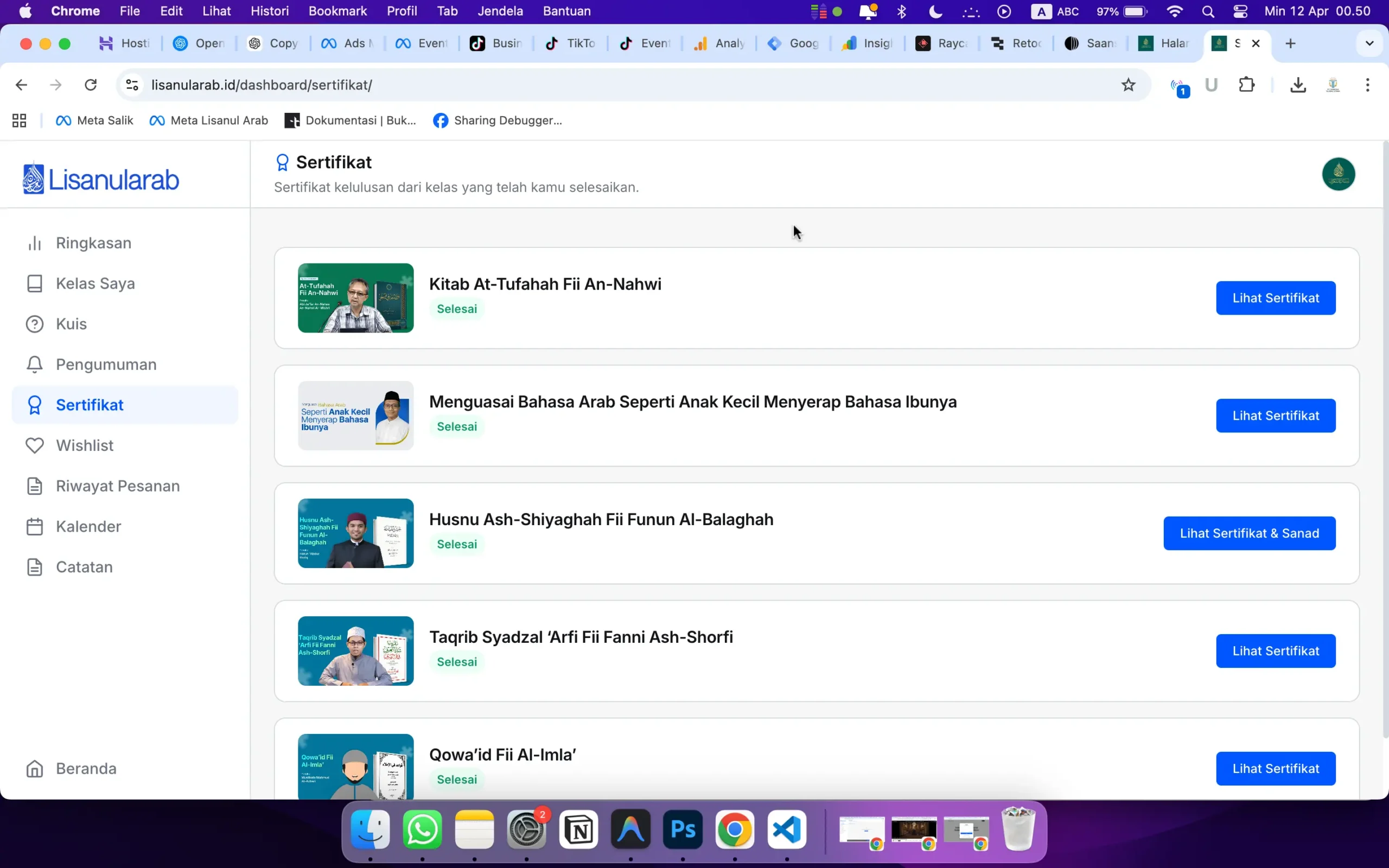 Sertifikat Dashboard