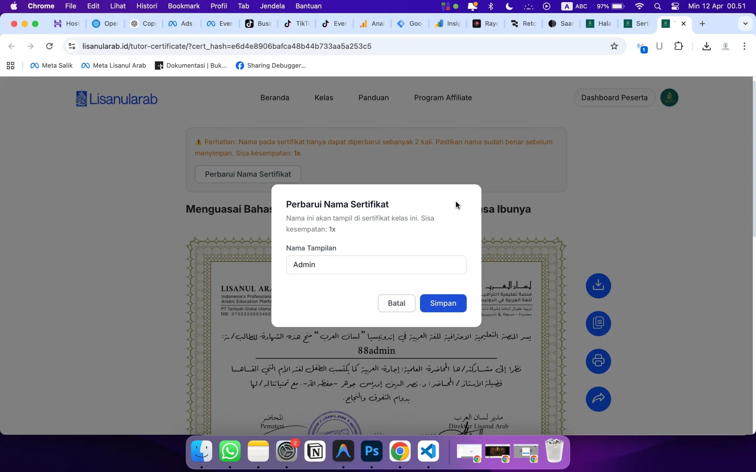 Ubah nama Sertifikat