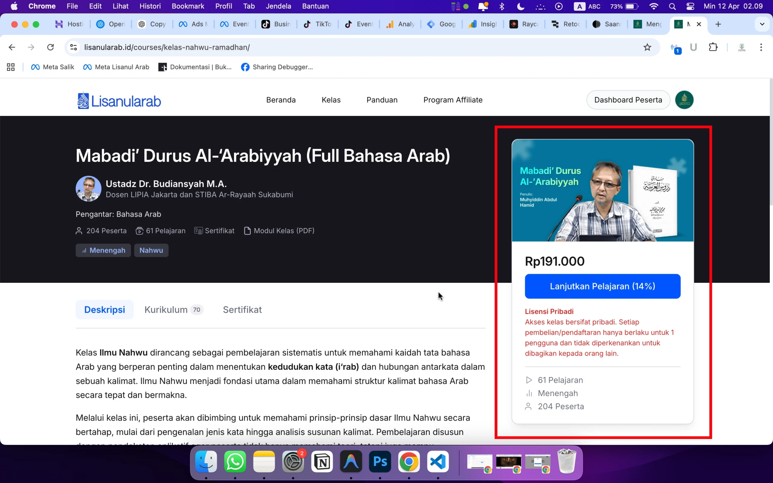 Halaman Detail Kelas