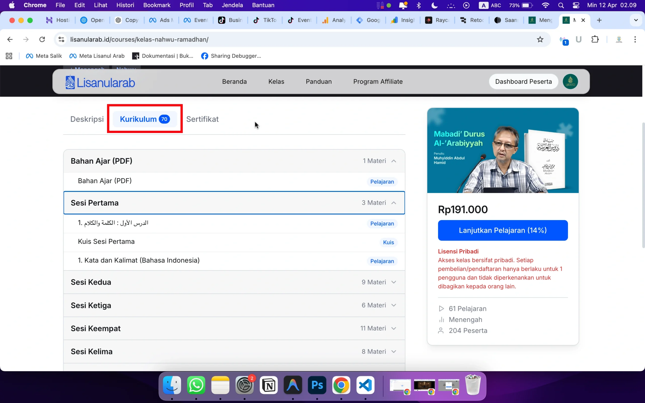 Halaman Detail Kelas