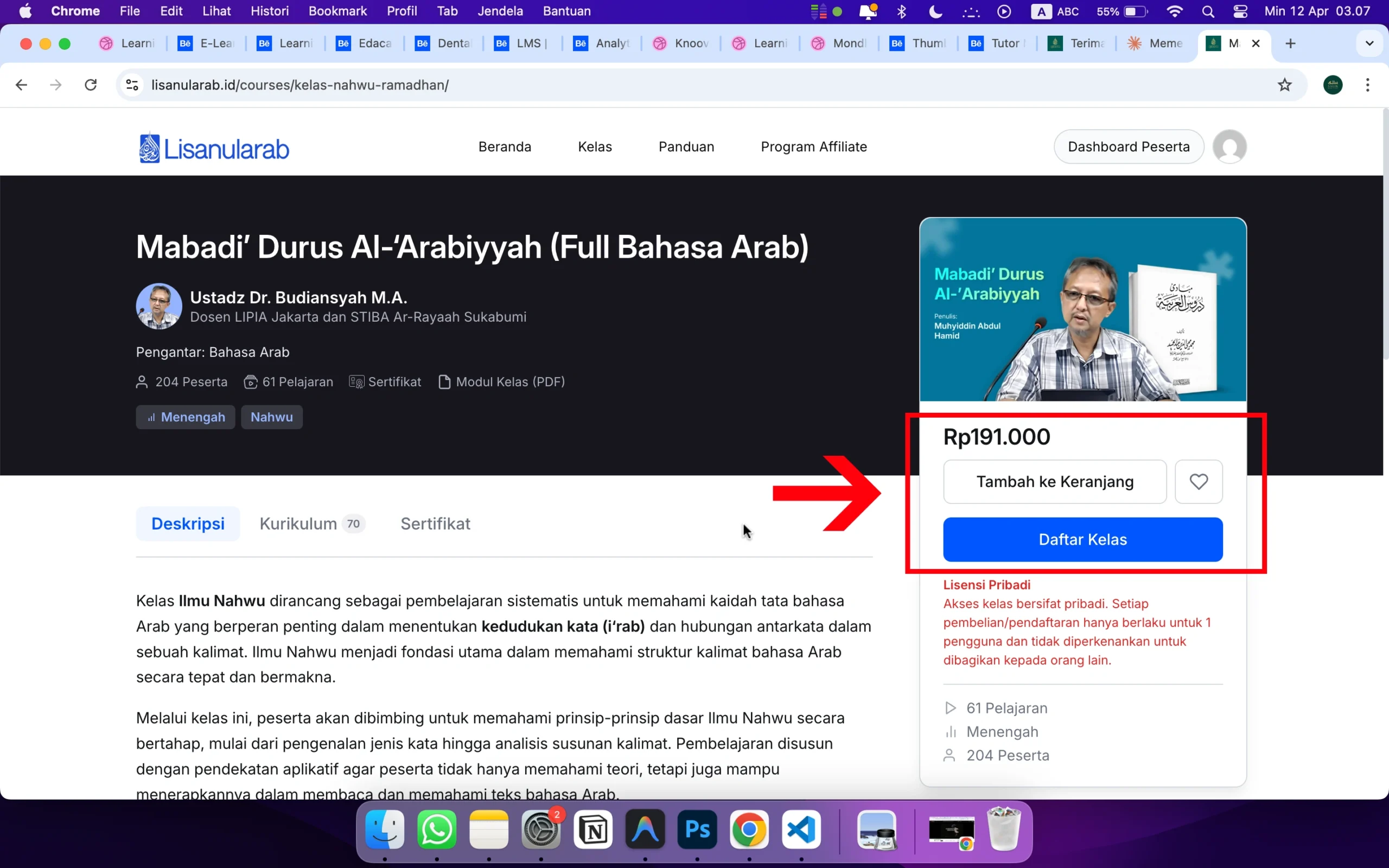 Halaman Detail Kelas