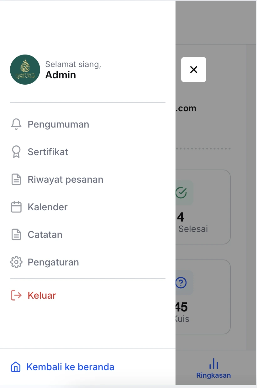 Navbar Dashboard Peserta Mobile